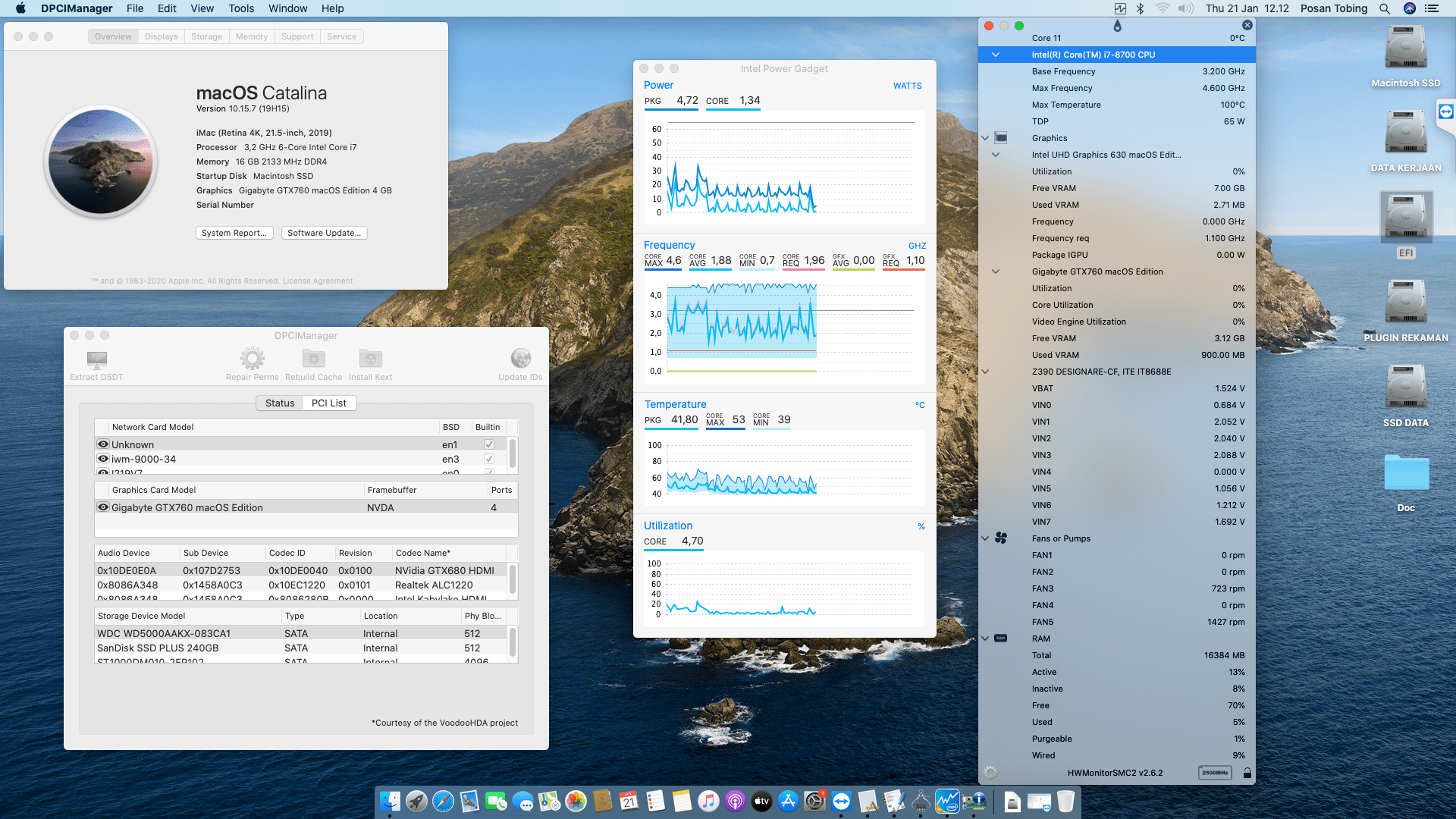 Success Hackintosh macOS Catalina 10.15.7 Build 19H15 in Gigabyte Z390 Designare + Intel Core i7 8700 + Gigabyte GTX 760